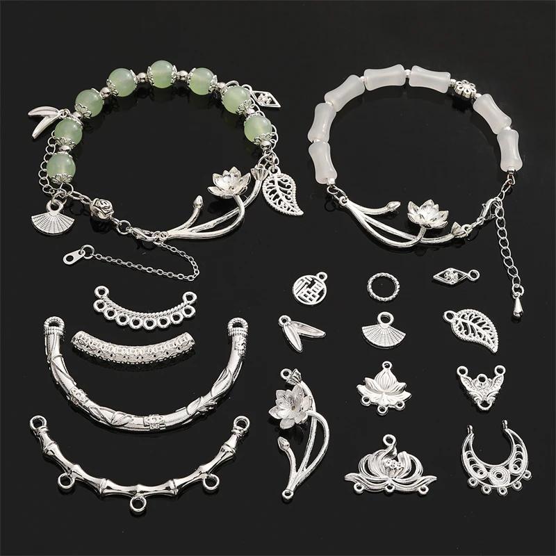 1-50Pcs Chinese Style Alloy Charms Fan Flower Moon Shape Charm Pendant for DIY Bracelet Earring Making Handmade Jewelry Findings