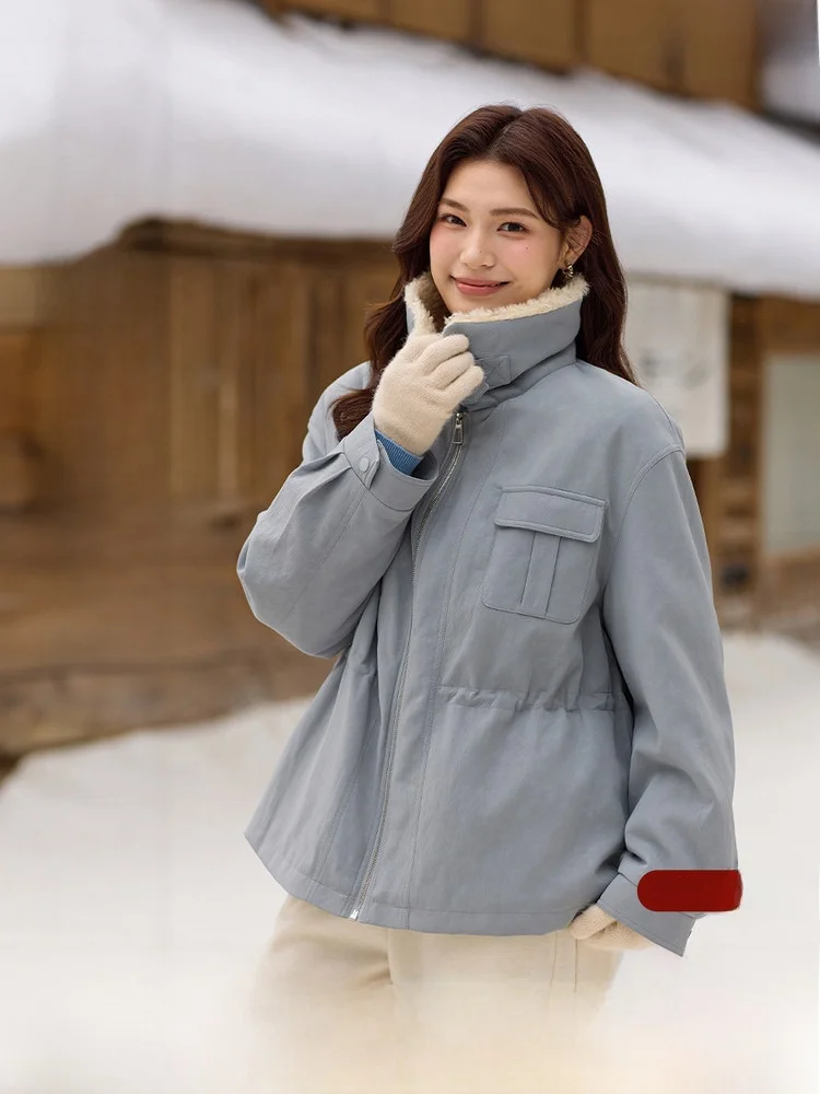 

Куртка-парка Iceberg с флисовой подкладкой, кожаная, с воротником-стойкой, рабочая одежда, большие размеры, женская зимняя новинка, приталенное пальто