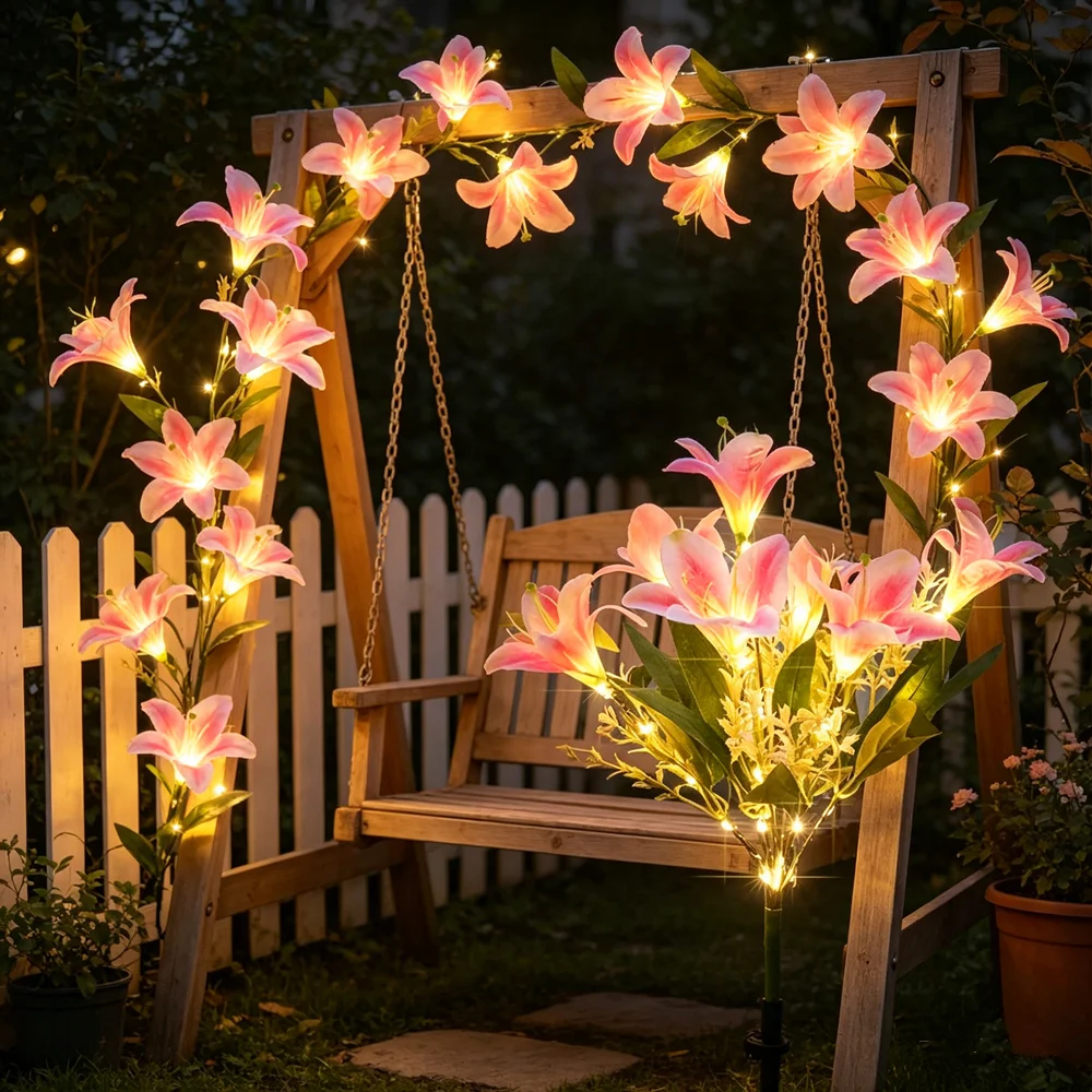 Summer LED Solar Simulated 7-Heads Flower Orchid Lawn Lamp Garden Lamp Camping Outdoor Wedding Party Yard Landscape Decoration