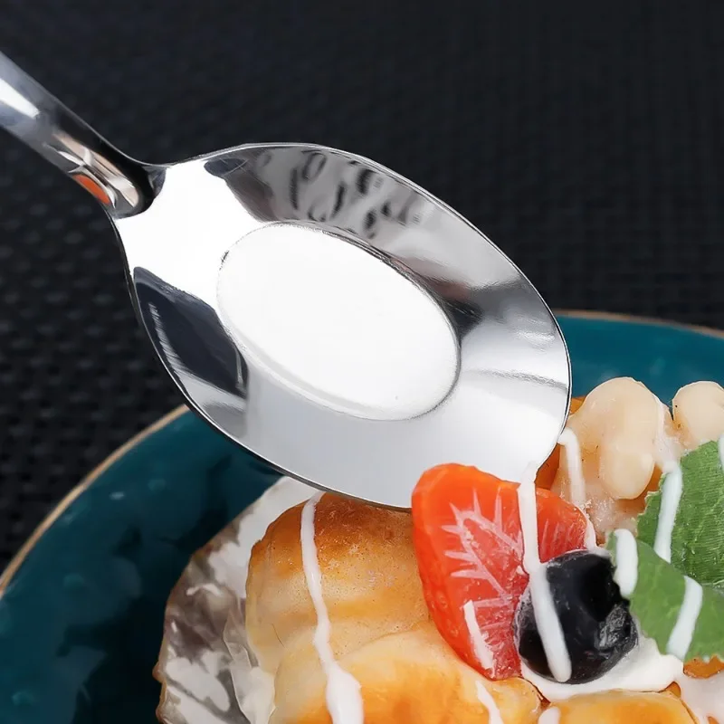 10/1Pcs Stainless Steel Spoon Thickened Long Handle Soup Spoon Flat Spoon Dessert Hot Pot Scoops Household Kitchen Tableware