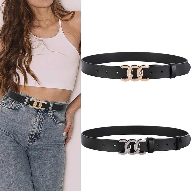 

2.8cm Real Leather Decorative Thin Women's Belt New Style With Dress Versatile Jeans For Lady Waistband Gold/Silver Buckle Belts