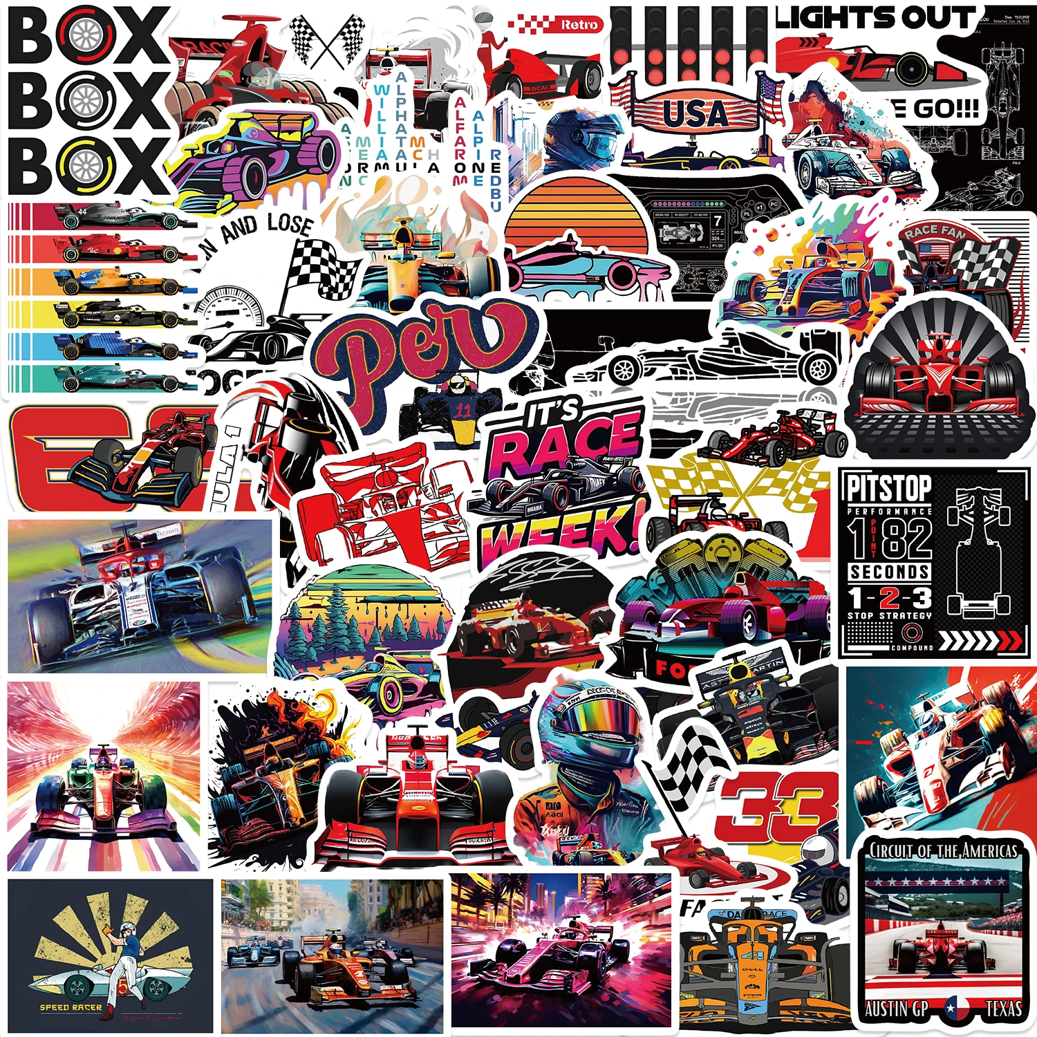 50pcs Formula One Sticker For Laptop Suitcase Guitar Cup Scrapbook Stationery Scrapbooking Supplies DIY Decals