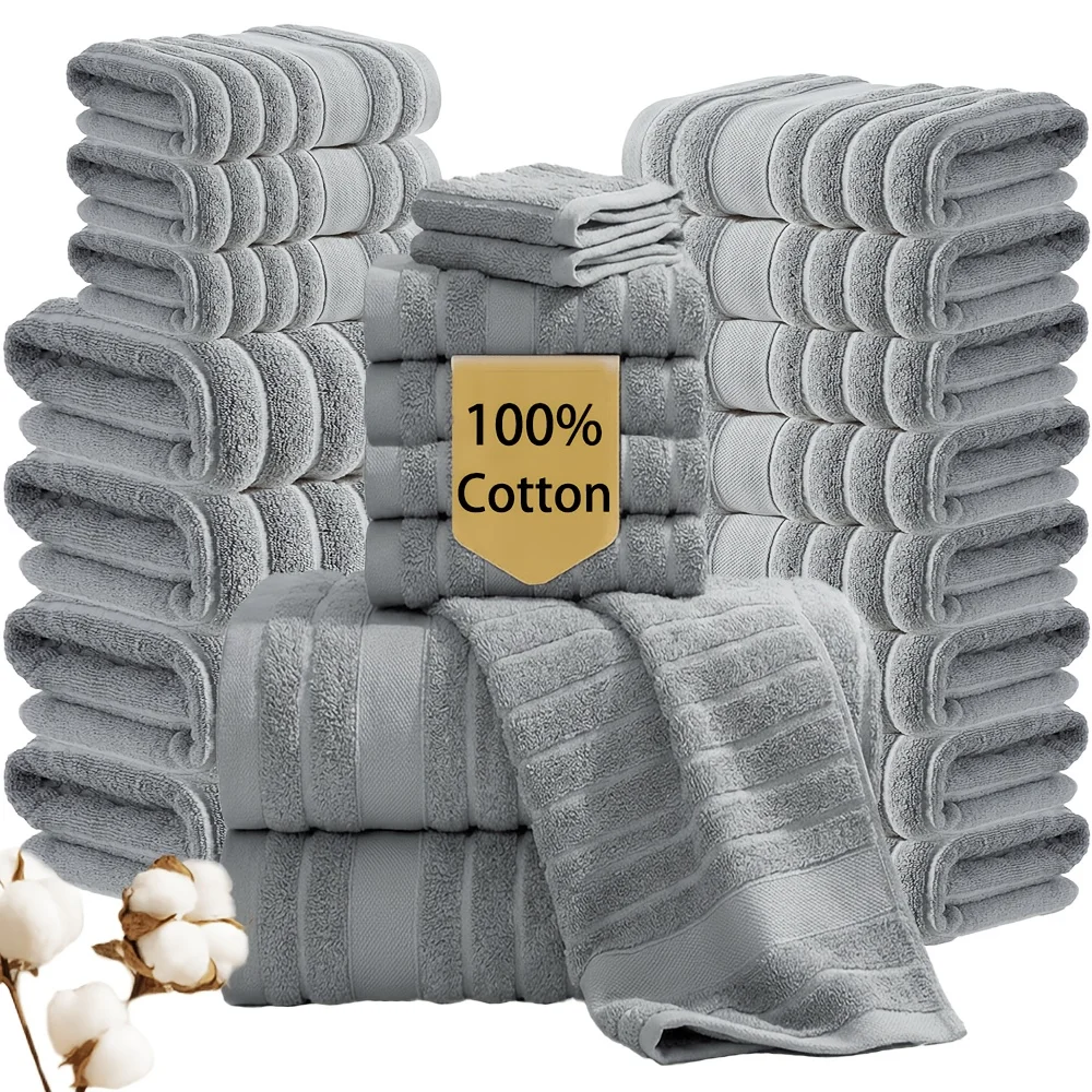 

12pcs Bath Towel Set, 100%Cotton, Hotel-Quality Towels, 400 Gsm, Family Set, High Absorbency, Soft And Comfortable, Essential fo
