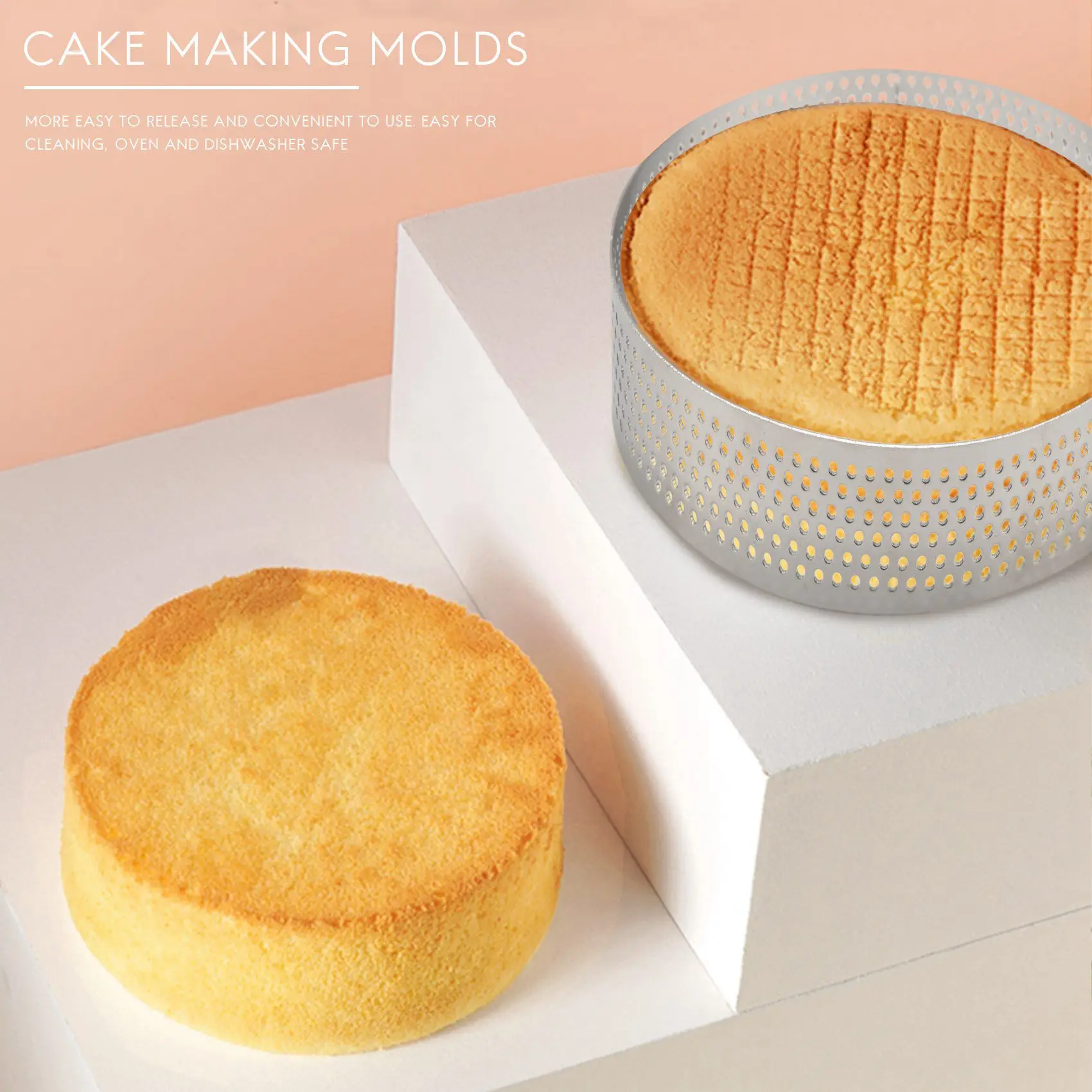 B62B-48X Circular Stainless Steel Porous Tart Ring Bottom Tower Pie Cake Mould, 8Cm