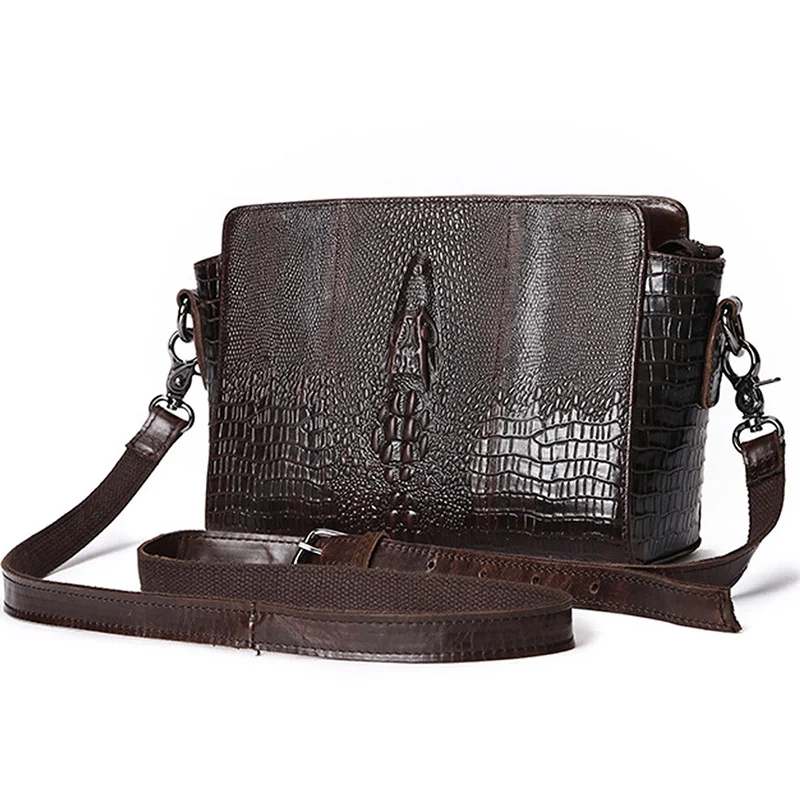 

Oil Wax Cowhide Women Sling Messenger Shoulder Bags Crocodile Pattern Ladies Briefcase Genuine Leather Cross Body Business Bag