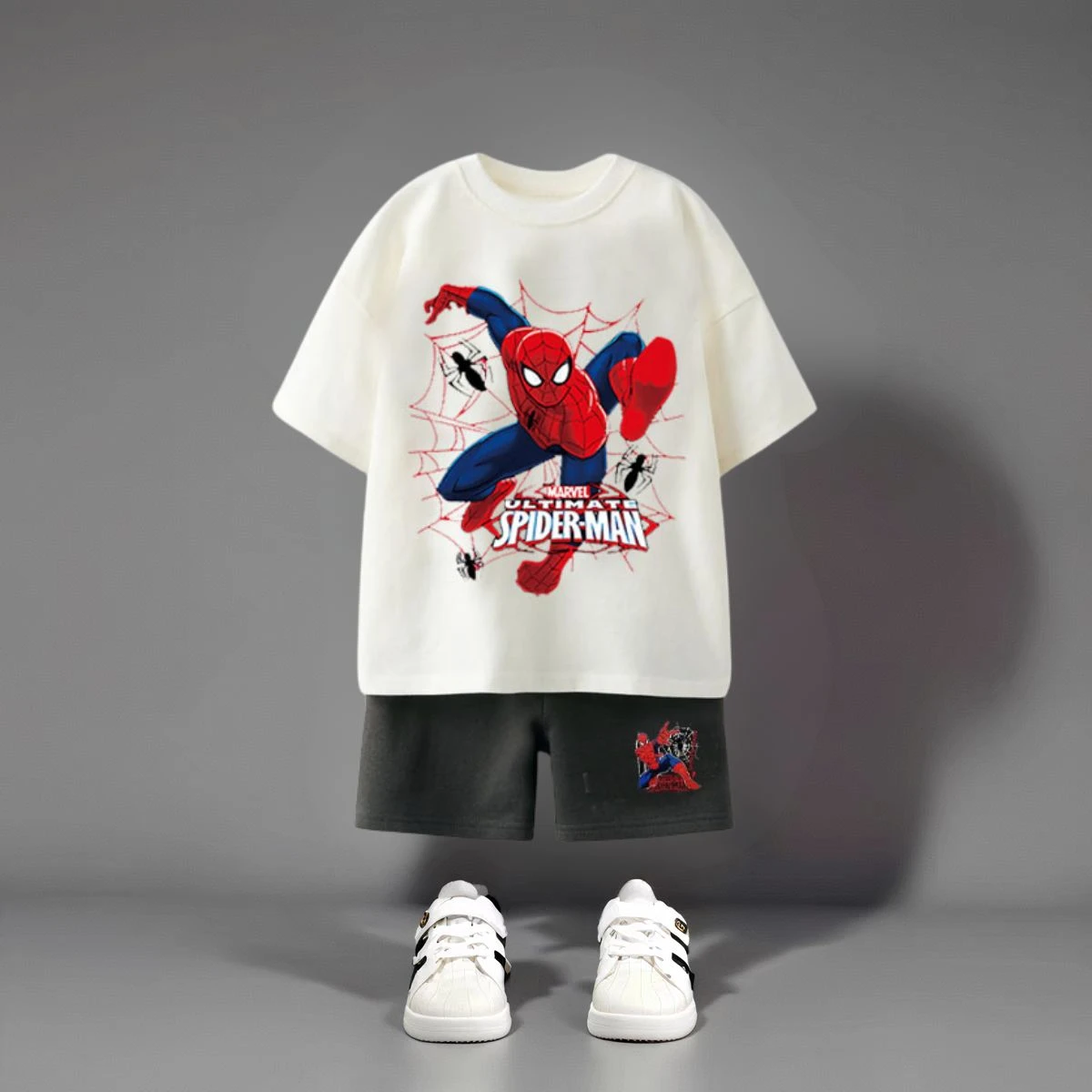 Spider Man Pattern T-shirt + Shorts 2pc/set Boy Clothes Summer Fashion Cartoon Casual Tracksuit Outfits Boutique Children's Wear image 2