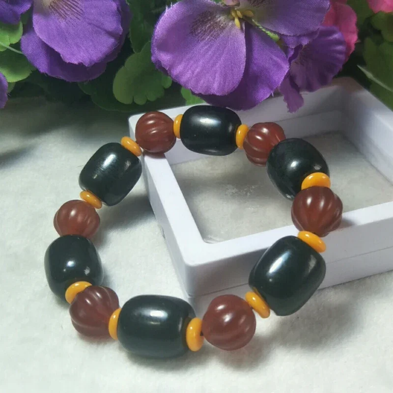 Natural Hetian Jade Hand carving Pumpkin beads Jade Bracelet Jewelry Fine Jewelry Lucky Safety Auspicious Amulet Jade Bracelet