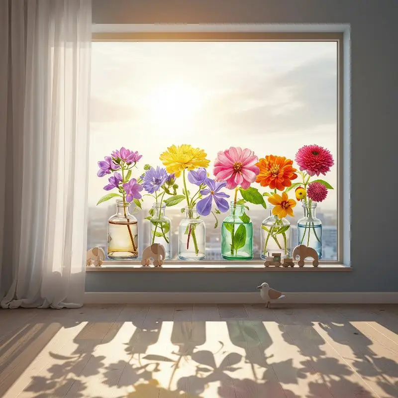 Colorful Wildflower Static Glass Window Stickers Removable No Residue Easy Install for Bedroom Living Room Home Decor