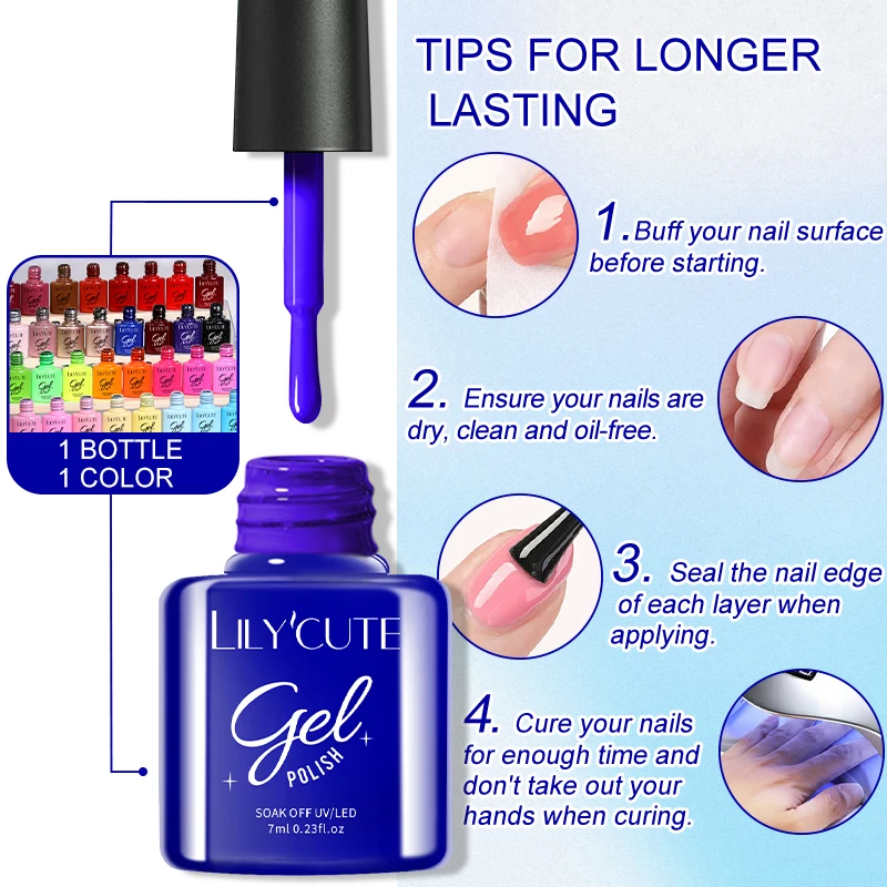 LILYCUTE 6Pcs/Set Blue Series Vernis Semi Permanent UV Gel Soak Off UV LED Sparkly Fluorescent Gel Nail Art Kit All For Manicure - Image 5