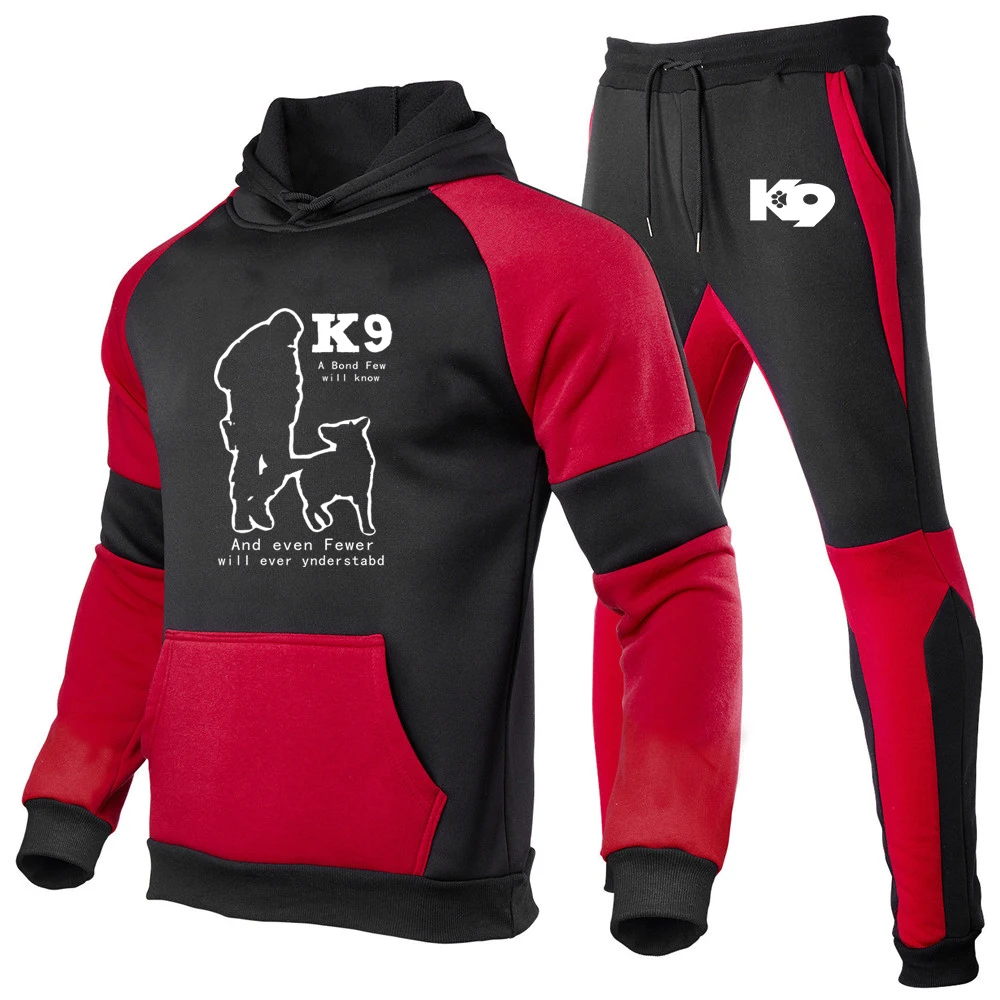 TRAINER K9 Team K9 Unit Malinois Spring Autumn Men\'s New Suit Printed Color Matching Hoodie+Drawstring Pants Fashion 2Pcs Set