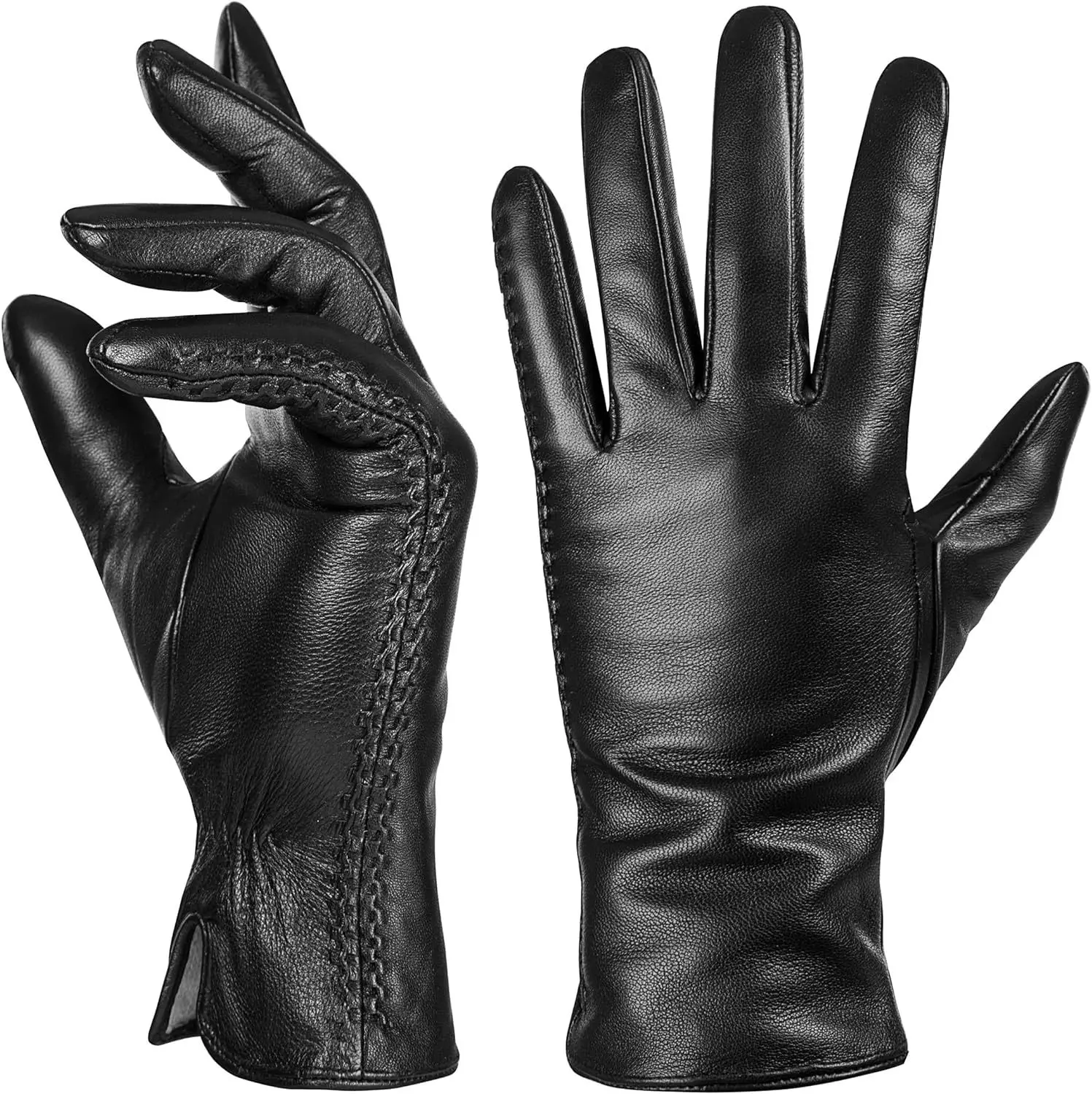 

Women's Autumn and Winter New Fashion Luxury 100% First-layer Sheepskin Gloves Touch Screen Winter Warm Black Gloves