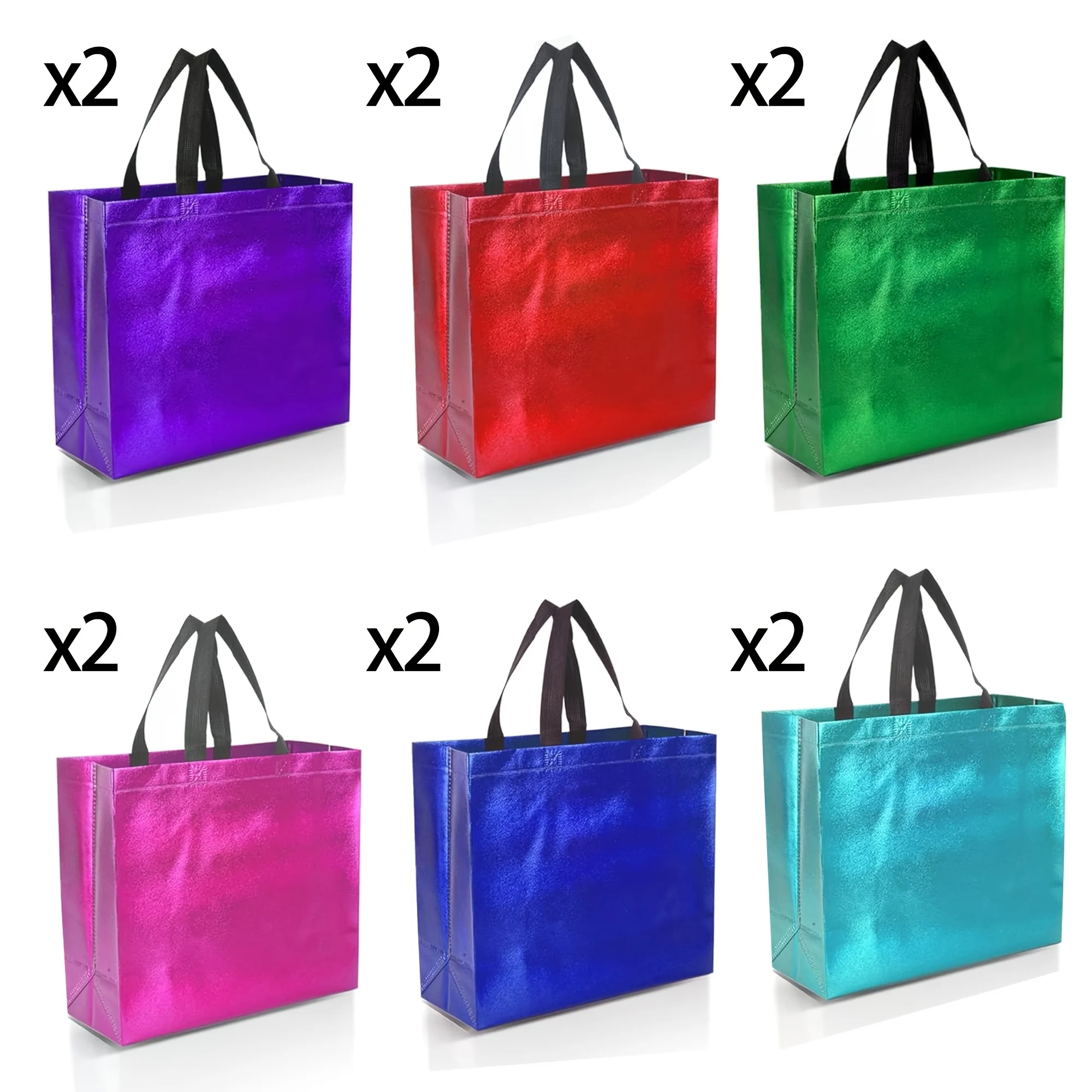 Mixed Color Large Gift Bags 12 reusable gift bags consisting of six bright colors with a glossy finish perfect as a large bags