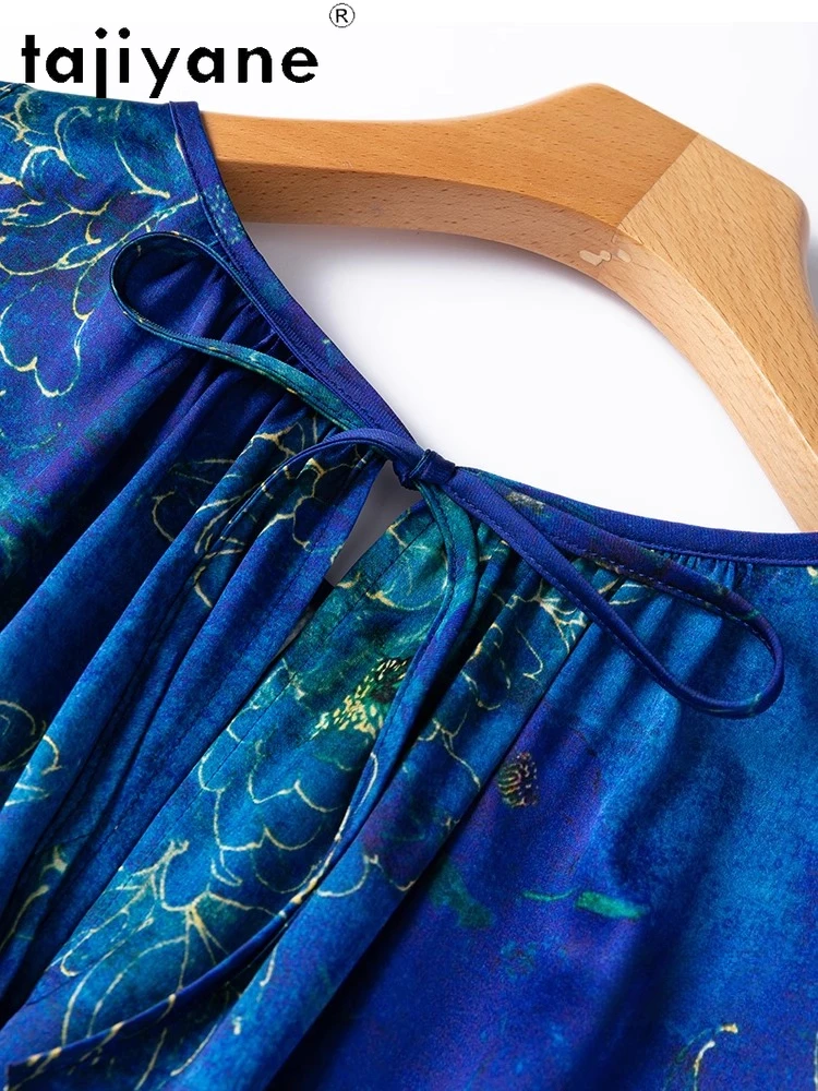 Tajiyyane 93% vestidos longos de seda amoreira para mulher verão estiramento cetim tanque vestido azul escuro roupas femininas 2025 пла considerado