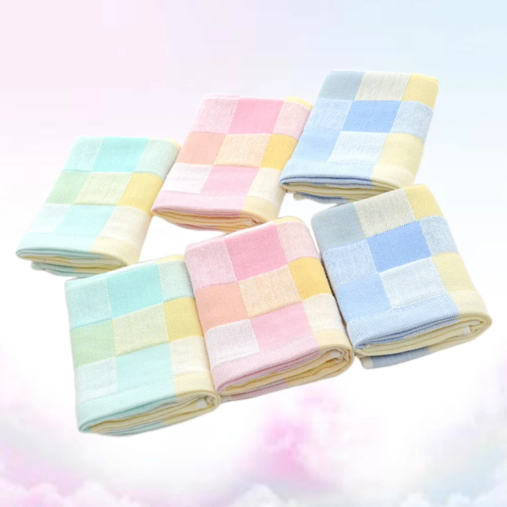 6 pçs crianças algodão rosto toalhas cor xadrez forte absorção de água macio suave criança toalhas de lavagem toalha do bebê pequena criança toalha