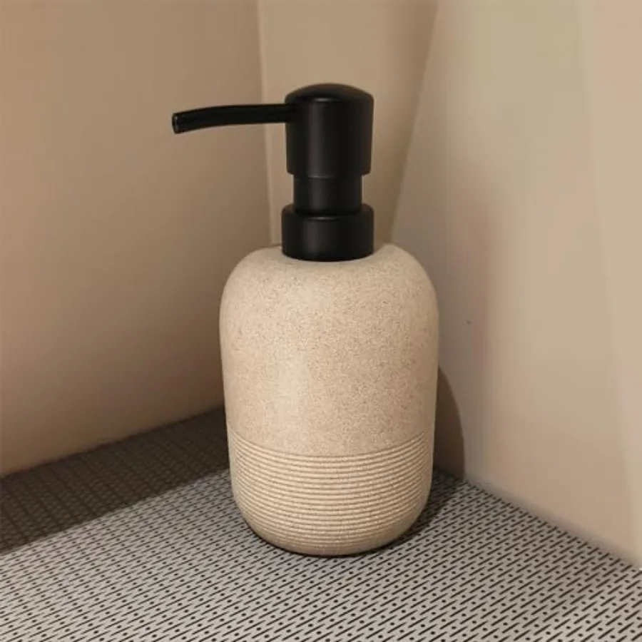 2pcs/Set Beige Hand Soap Dispenser Sets, Resin Liquid Soap Dispenser for Bathroom Countertop, Bathroom Lotion Dispensers-10.6oz
