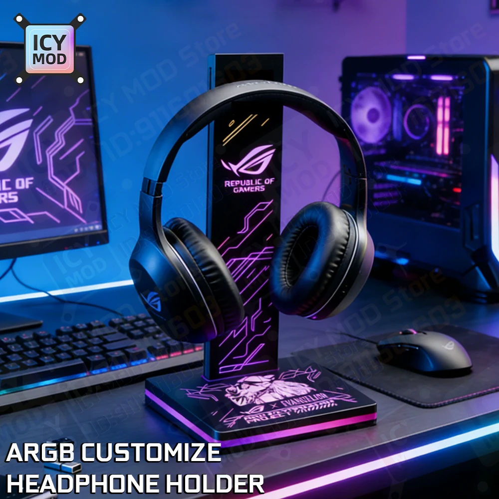 ARGB Headphone Holder PC Lighting RGB Headset Bracket DIY LOGO Earphone Stand 5V3PIN Strip AURA SNC ROG Metal Customization MOD