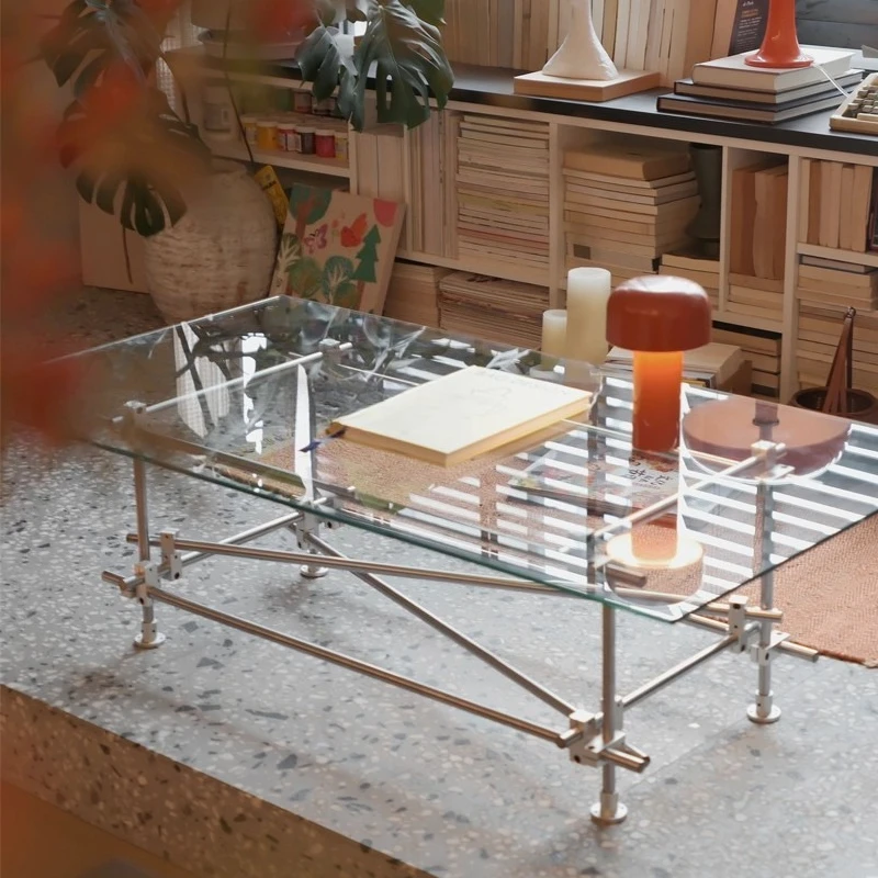 

Glass coffee table, small apartment living room furniture creative rectangular tea table