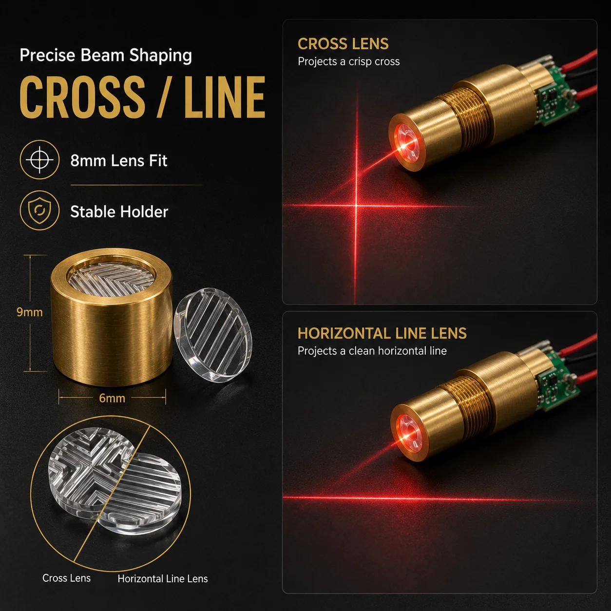 9mm Optical Focusing Lens  Holder Copper Shell  Professional Diode Focus Laser Head Accessories For 8mm Cross/One Word Line Lens