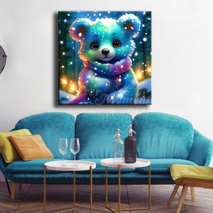 Animal Diamond Painting Bear Flower Wall Art Fairy Dust Diamond AB Kits ASF2784