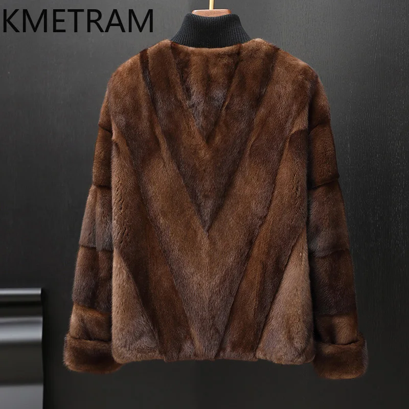 KMETRAM 100% سترة نسائية فاخرة من فرو المنك بالكامل برقبة على شكل حرف v قصيرة معطف فرو منك حقيقي شتاء جديد في ملابس خارجية ملابس نسائية 2025