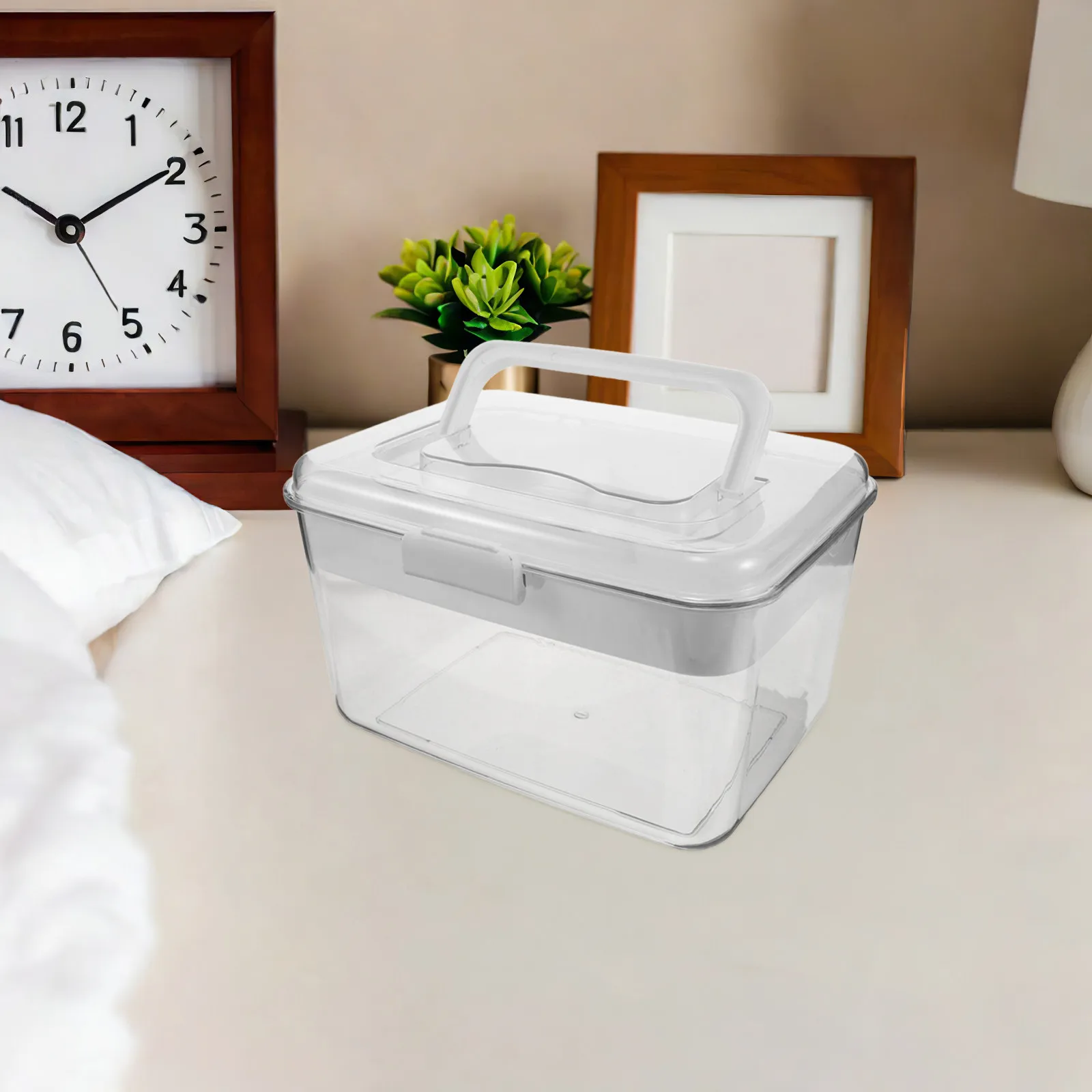 Portable Medicine Storage Box Transparent Plastic Medicine Chest with Lid Handle for Travel Family Emergency Kit