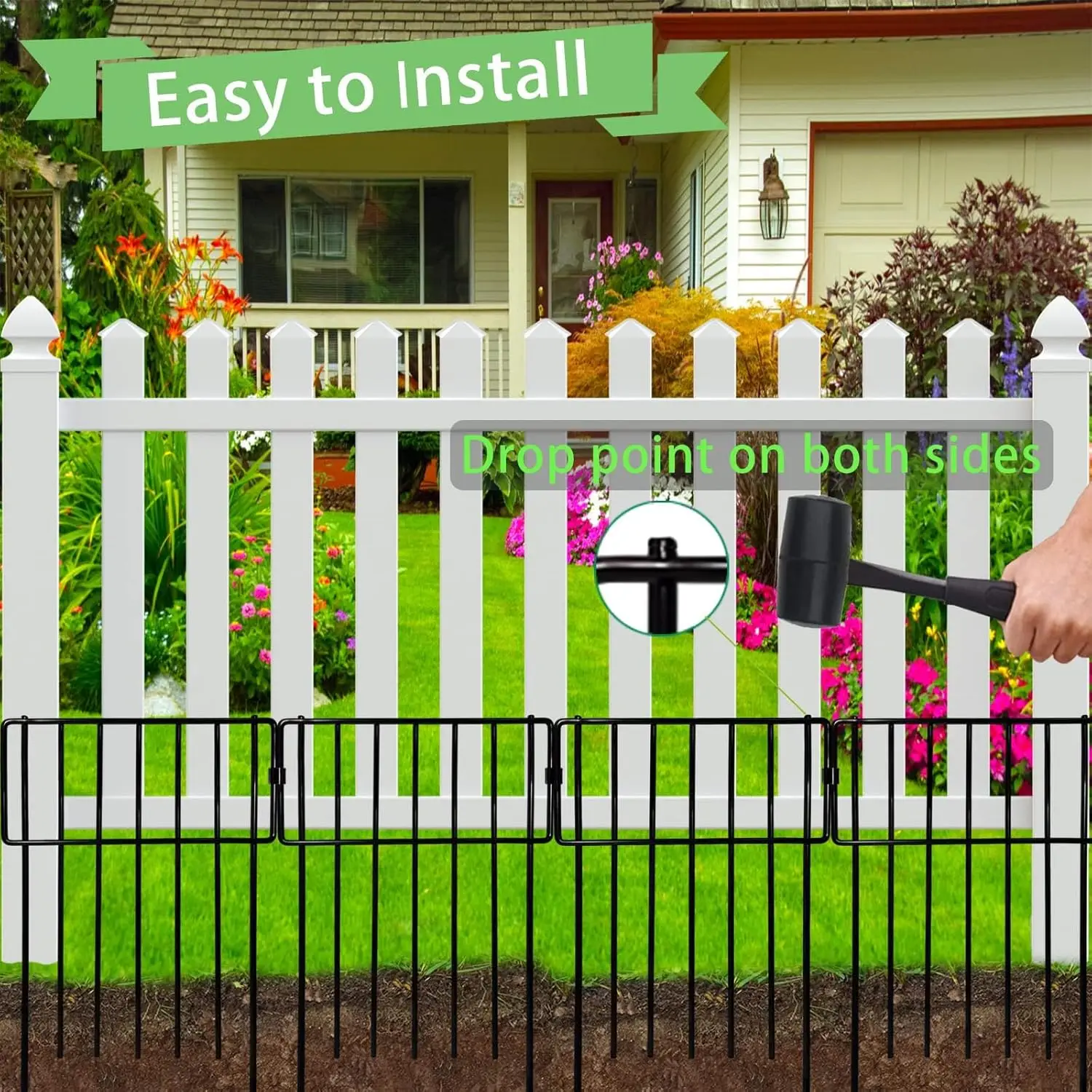 26 Pack No Dig Garden Fence, 17in High Rustproof Metal Wire Barrier for Dogs Rabbits, Easy Install