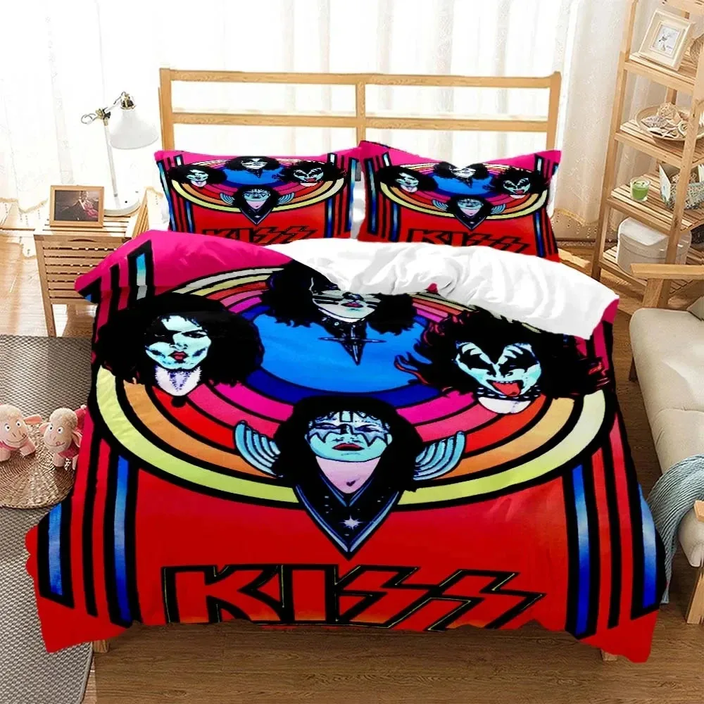 3PCS Single-sided Cartoon Kiss Print Comforter Bedding Sets Comfortable Bedspreads Comforter Duvet King Bedding Birthday Gift