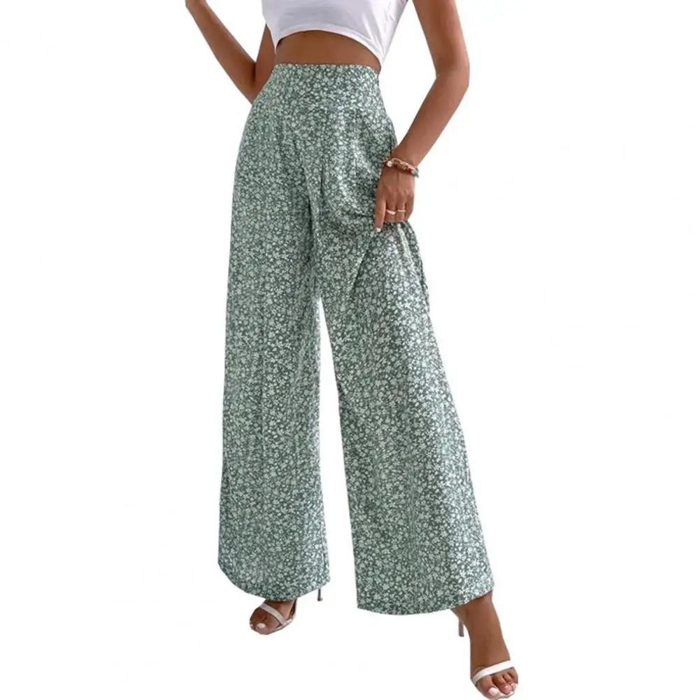 Loose Fit Wide Leg Pants Floral Print Wide Leg Pants for Women Elastic High Waist Trousers with Loose Fit Stylish Wear Option