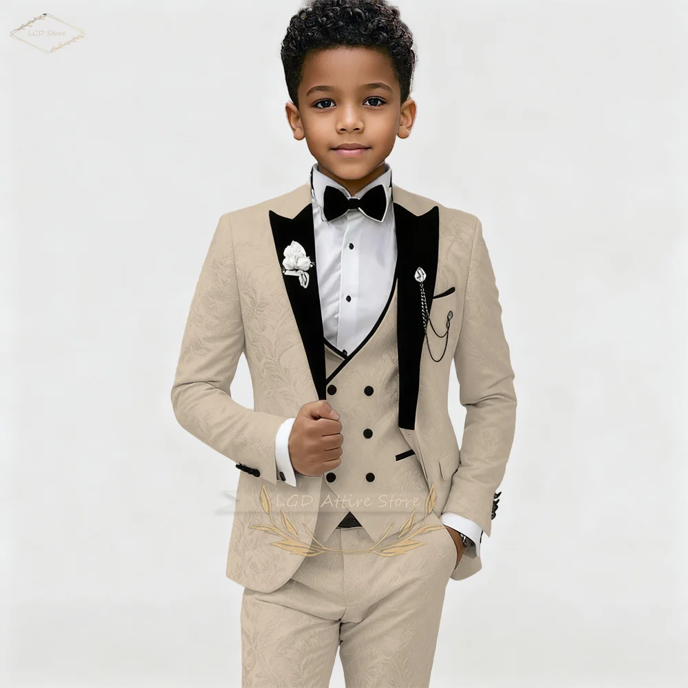 

Kids Boys 3 Piece Elegant Jacquard Fabric Blazer Suit Vest Trousers Gentleman Page Boy Wedding Party Formal Dress