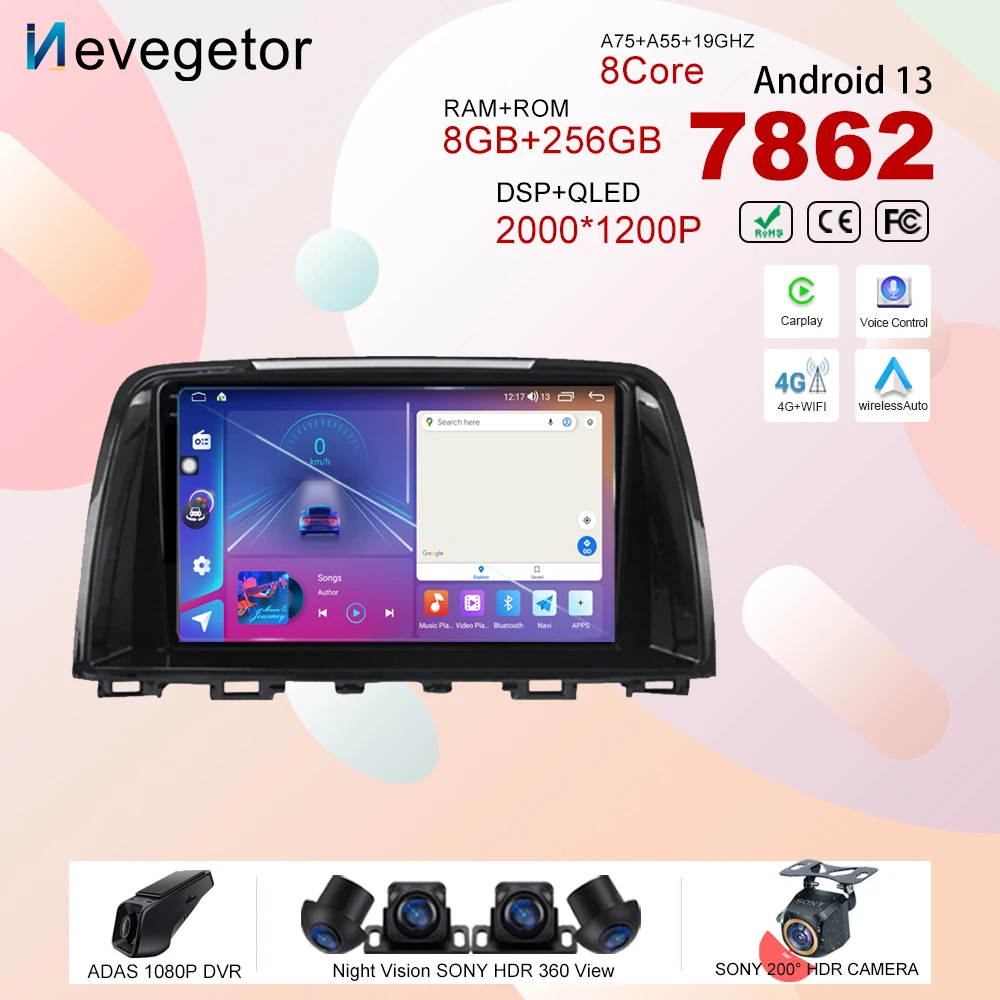 

Car Android13 For Mazda 6 Ⅲ GL GJ ATZ 2012 - 2017 Auto 5G wifi Radio Stereo Multimedia Player Navigation GPS High-performanceCPU