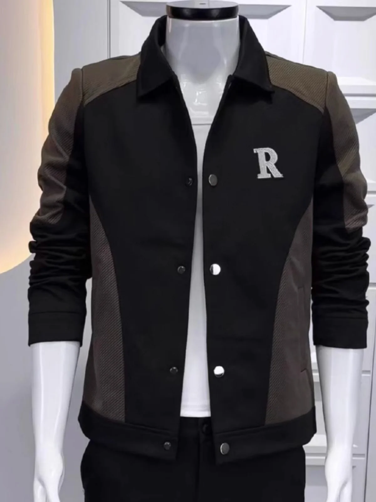 

Versatile Sli Men's Jaet Coat Spring Autumn Korean Sle Slim Fit Collar Stand up Splice Top Youth Faion Personali