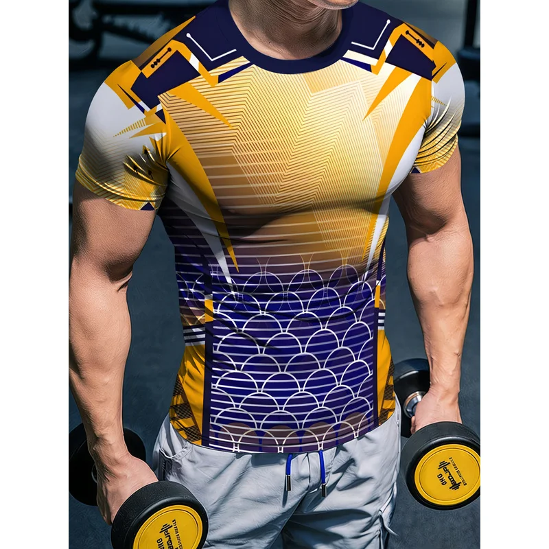 Men's Body Hugging Fitness Training Base Layer Short Sleeve T Shirt Breathable Quick Dry Crew Neck Printed Sportswear Casual