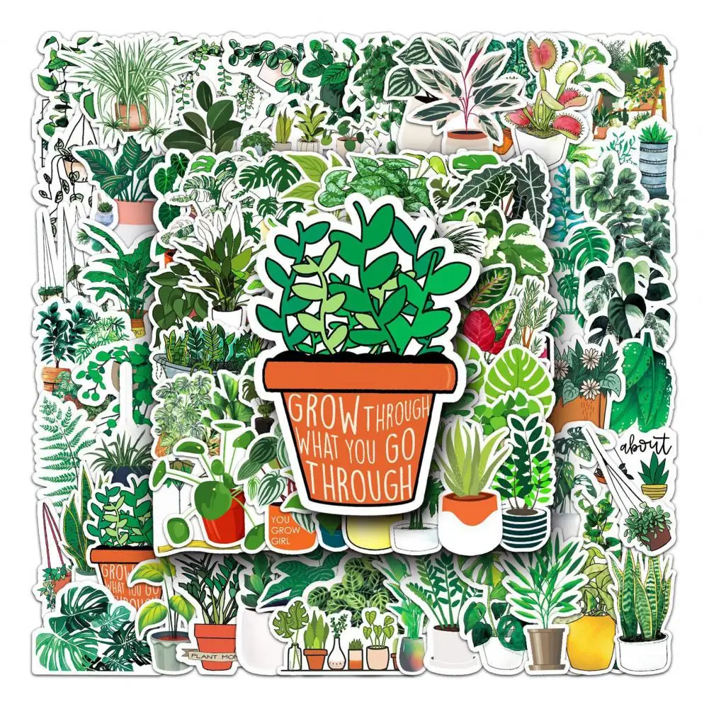 Waterproof Plant Stickers Green Plant Decals 100pcs Waterproof Plant Sticker Decorative Cartoon Decals for Scrapbooks for Diy