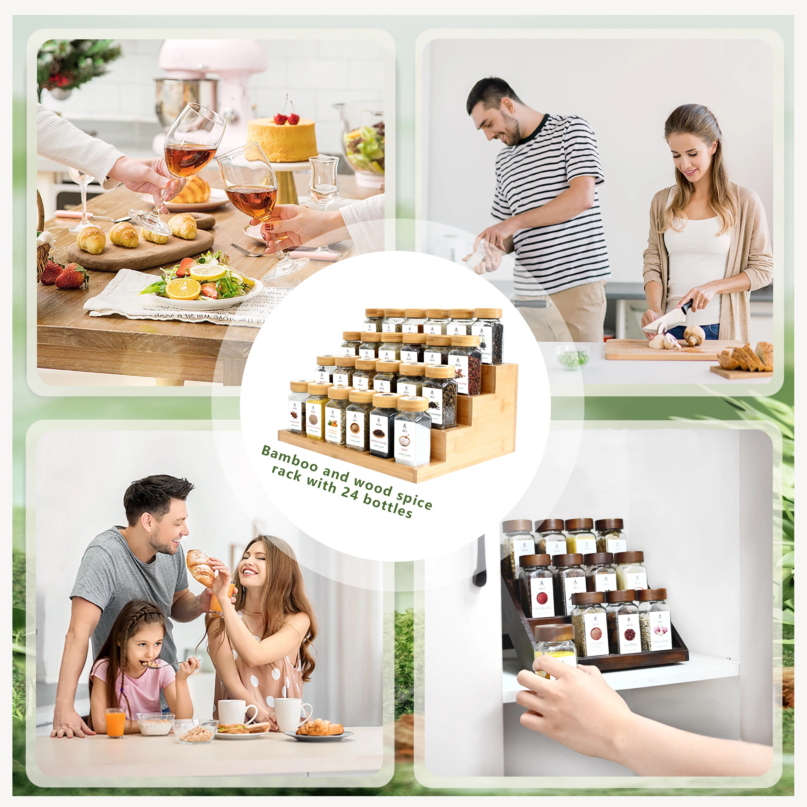 12/21 quadratische 120-ml-Gewürzgläser mit 2-in-1-Bambusholzregal (Fcm). ® ), 120 Etiketten für Halter und Schubladen, ohne Bpa – Detail 8