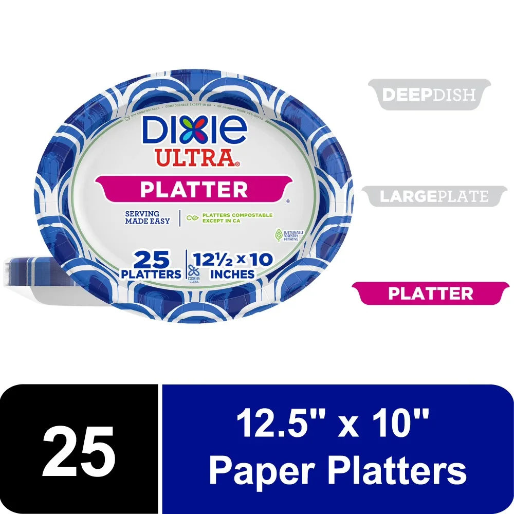 Disposable Paper Plates 12.5x10 Inch Multi Color 25 Count Ultra Platter Heavy Duty Dinnerware for Party Birthday Wedding Picnic Supplies