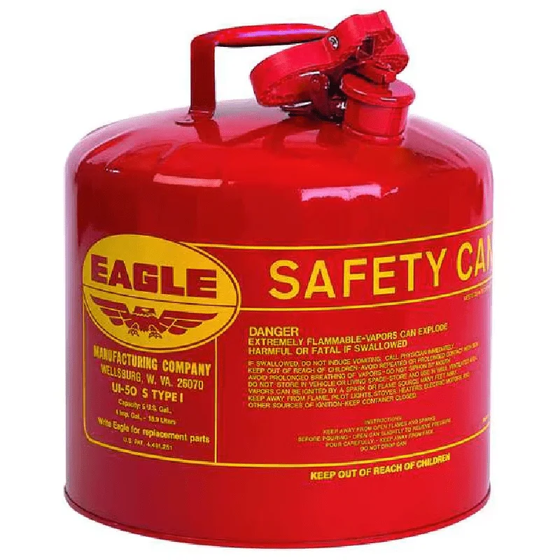 

Safety Can, Galvanized steel, 5 gal, Red, 12 1/2 in Dia., Flammables