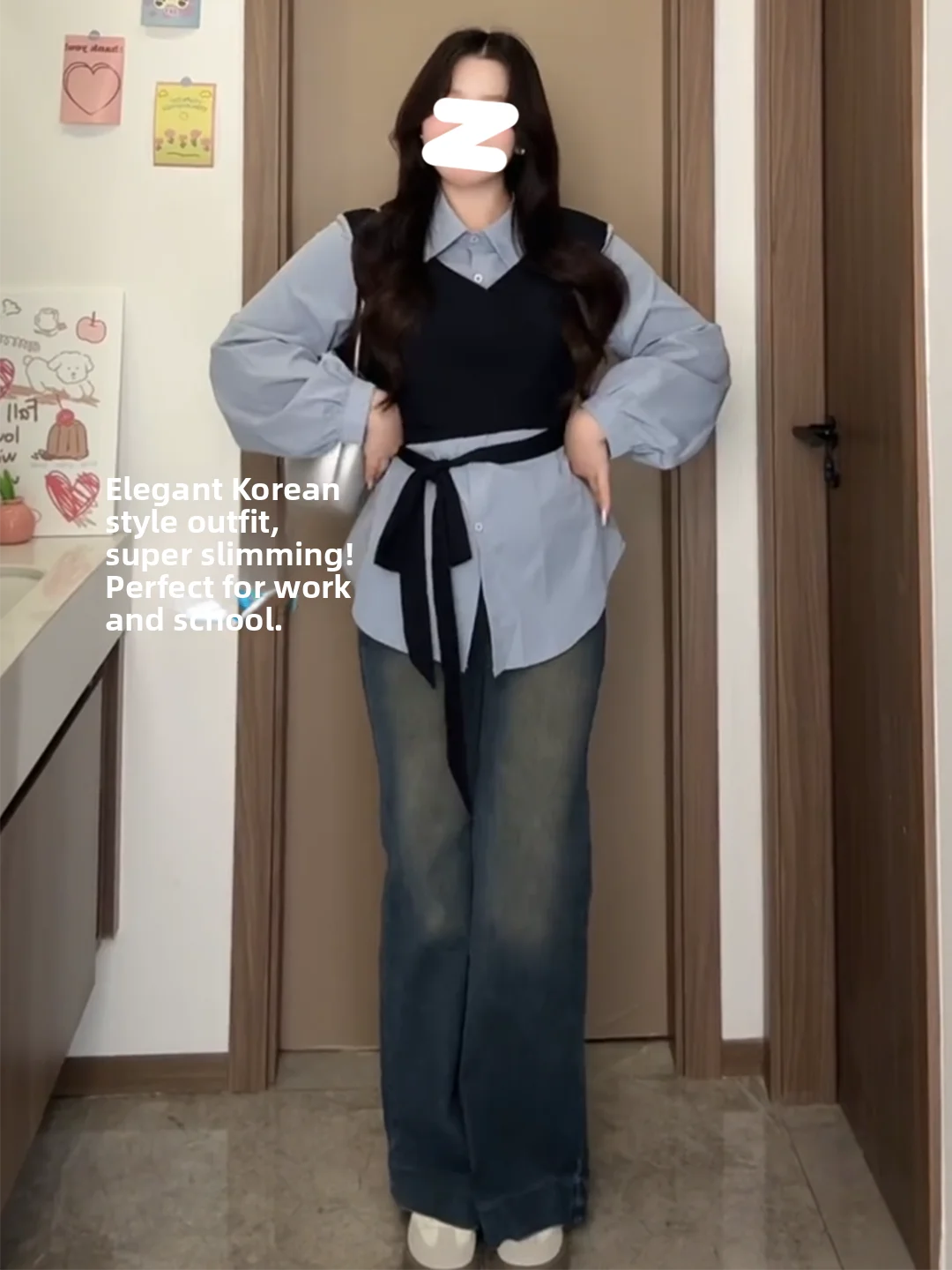 Plus Size Damen Lazy Sle irt Weste mit Gürtel, zweiteiliges Look, schlankmachendes Oberteil, faionable Herbst Winter, Neuankömmling, Pendler-Sle