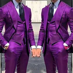 Solid Color Fashion Men Boutique Business Suits Wedding Suit Formal Groom Tuxedos 3 Pcs Set Dress Peak Lapel Blazer Vest Pants