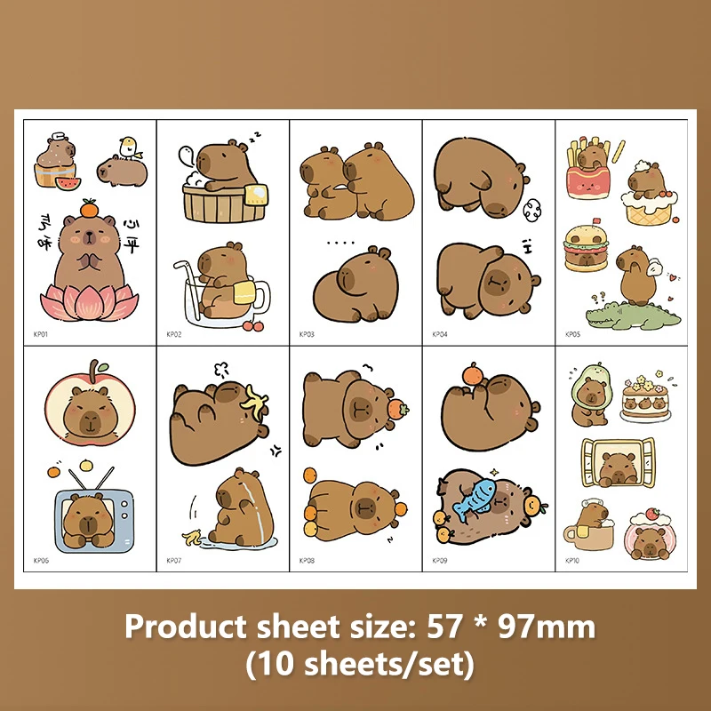 10 Sheets Capybara Temporary Tattoo Stickers For Kids Capybara Birthday Party Supplies Decorations Fake Tattoos Party Favors