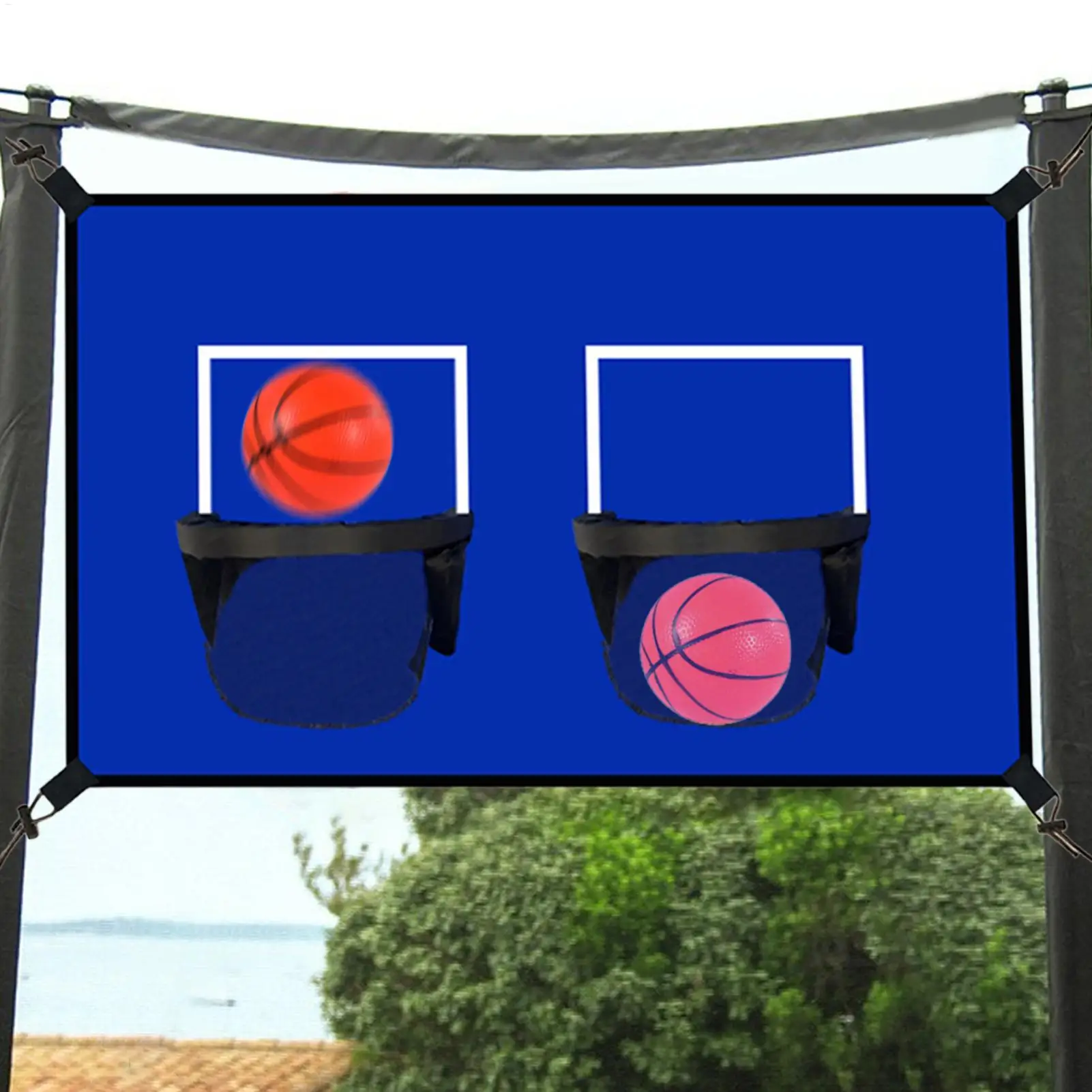 トランポリンバスケットボールフープダブルトランポリンバスケットボールフープ屋外防水ネットアタッチメントボールとポンプ付き子供スポーツ