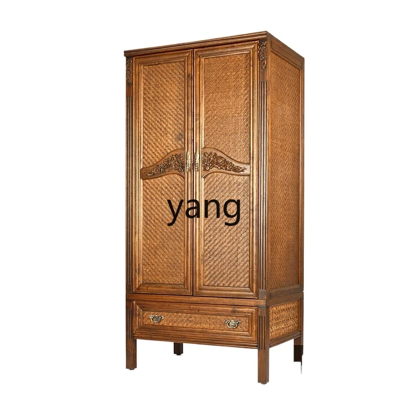 

YJQ master bedroom wardrobe rattan solid wood storage Chinese home bedroom integrated storage cabinet