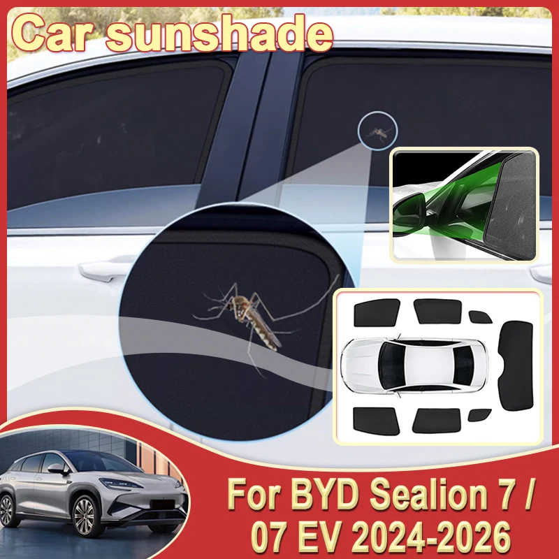 

Car Mesh Sun Shades For BYD Sealion 7 Accessories 2025 07 EV 2024 2026 Auto Sunshades Window Sun Visor Windshield Covers Bodykit