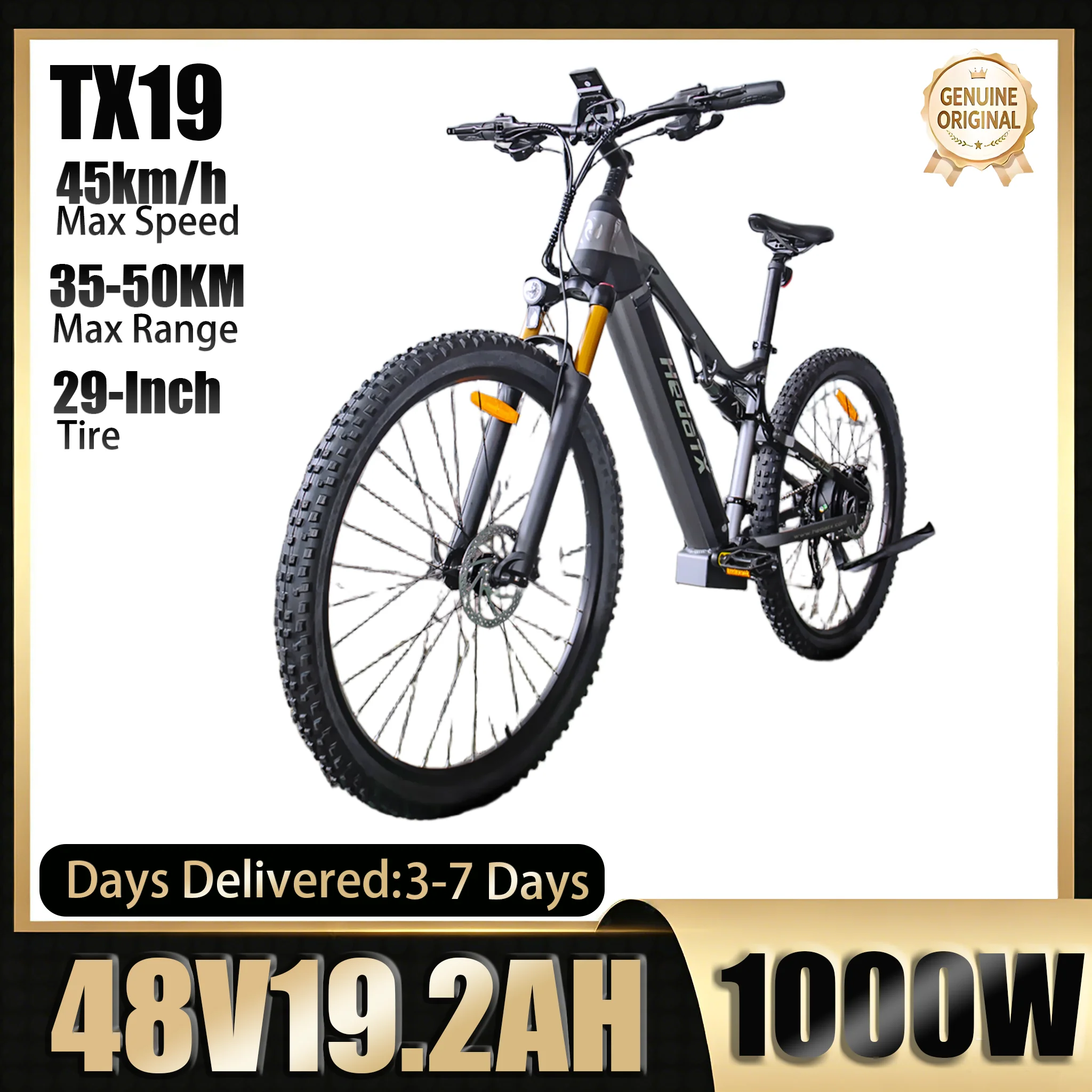 TX19 Elektrofahrrad, 1000-W-Motor, 48-V-19,2-Ah-Akku, doppelte hydraulische Bremsen, 35–50 km maximale Reichweite, E-Bike, 29-Zoll-Reifen, 27-Gang-Mountain-Elektrofahrrad