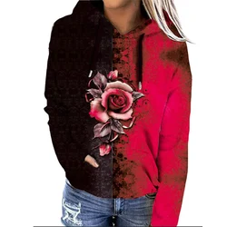 Flower Floral 3D Print Hoodies Women Autumn Streetwear Long Sleeved Hoodie Oversized Pullovers Y2k Sweatshirts Woman Clothing