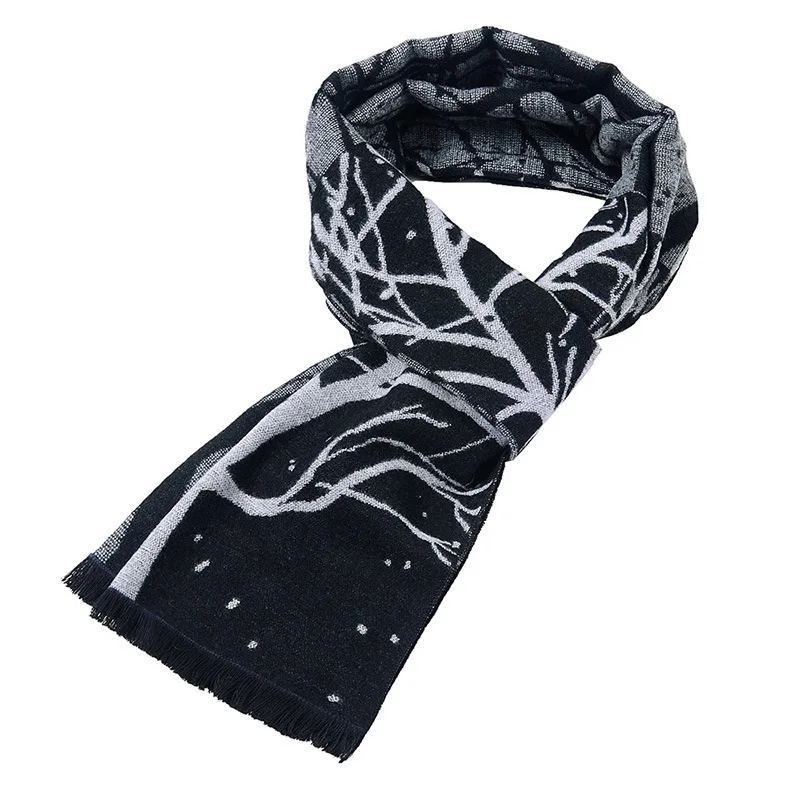 180*30CM Men Printed Scarf Winter Jacquard Flannel Tree Pattern Tassels High Quality Warm Cotton Business Style Shawls Scarves