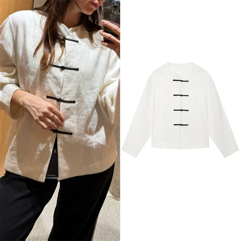 

Guobioziy Women's Jacket 2026 Summer New White Long-Sleeve Button-Decorated Vacation-Style Lightweight Shirt Stylish and Trendy