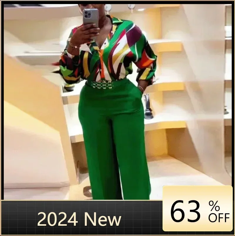 

2024 Luxury New in Matching African Sets for Women Elegant Lady Evening Leopard Clothing Plus Size Dashiki Top and Pants Suits