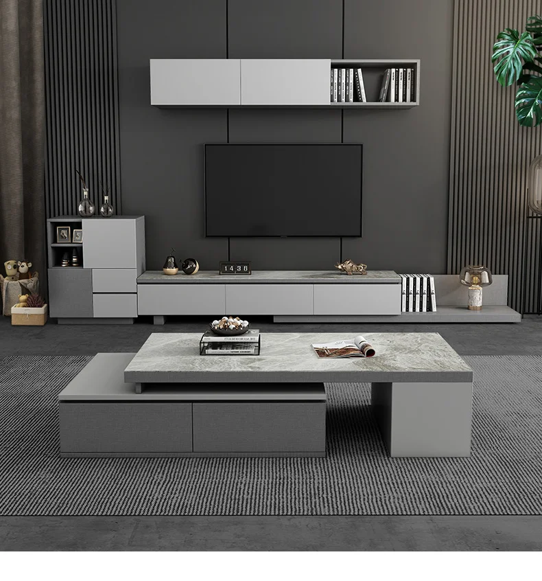 حامل تلفاز فاخر من الرخام الأسود 2020 أثاث غرفة المعيشة خزانة تلفزيون من الفولاذ المقاوم للصدأ حامل وحدة تحكم تلفزيون خشبية حديثة