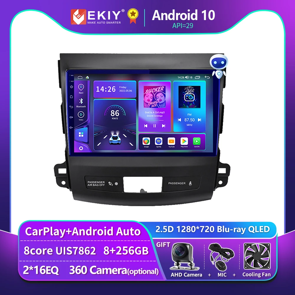 EKIY T900 For Mitsubishi Outlander xl 2 2005 - 2011 Car Radio Navigation GPS Android 10 Auto Carplay BT No 2 Din DVD Player Unit