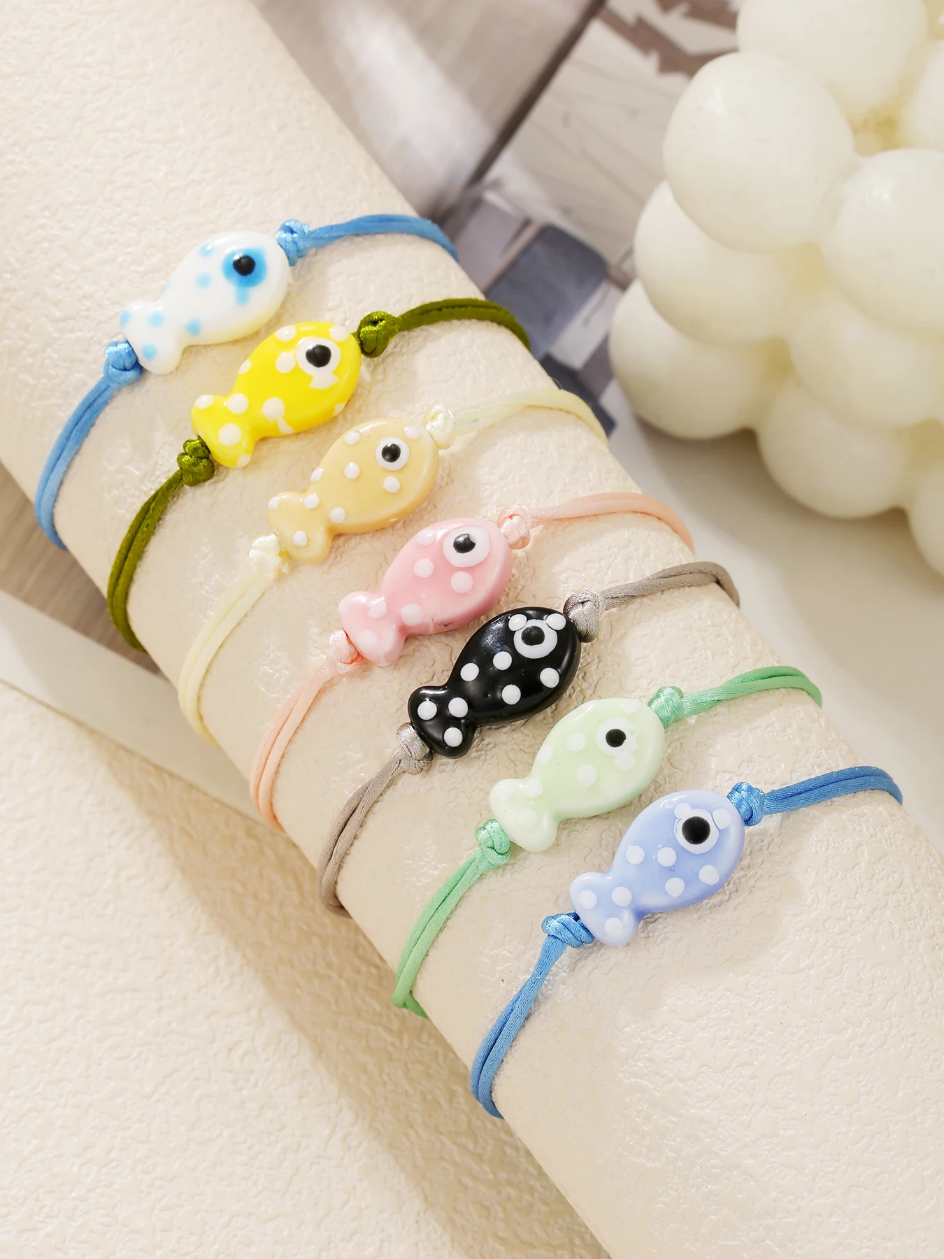 

Colorful Ceramic Spotted Fish Rope Chain Braclets Set for Women Bohemian Handmade Adjustable Cute Charm Bracelet Holiday Jewelry